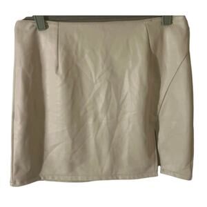 Beige Faux Leather Mini Skirt Front Slit Womens Size Large
